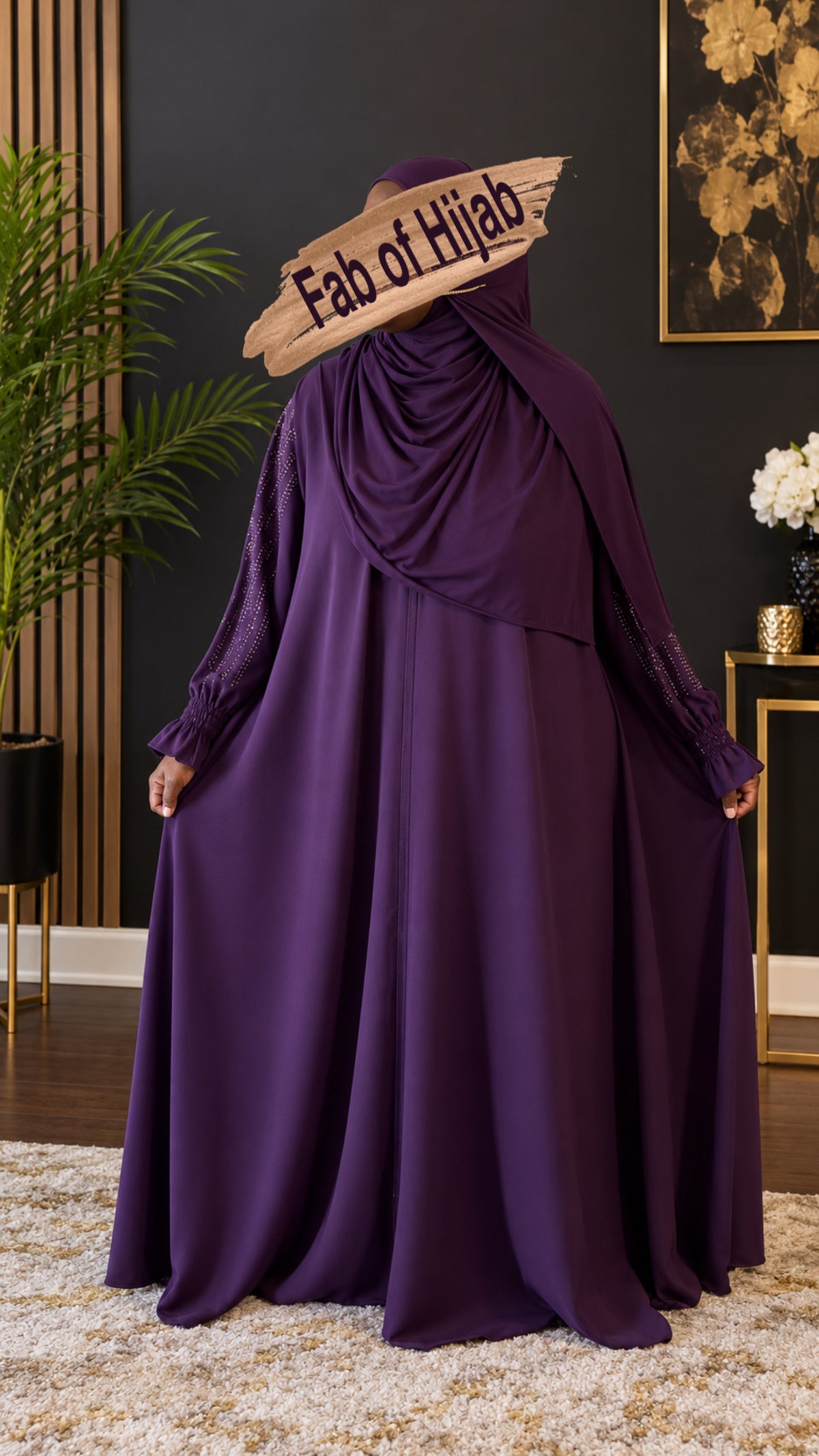Umbrella Abaya, with rhinestones/sleeves, zipper, & match Shayla