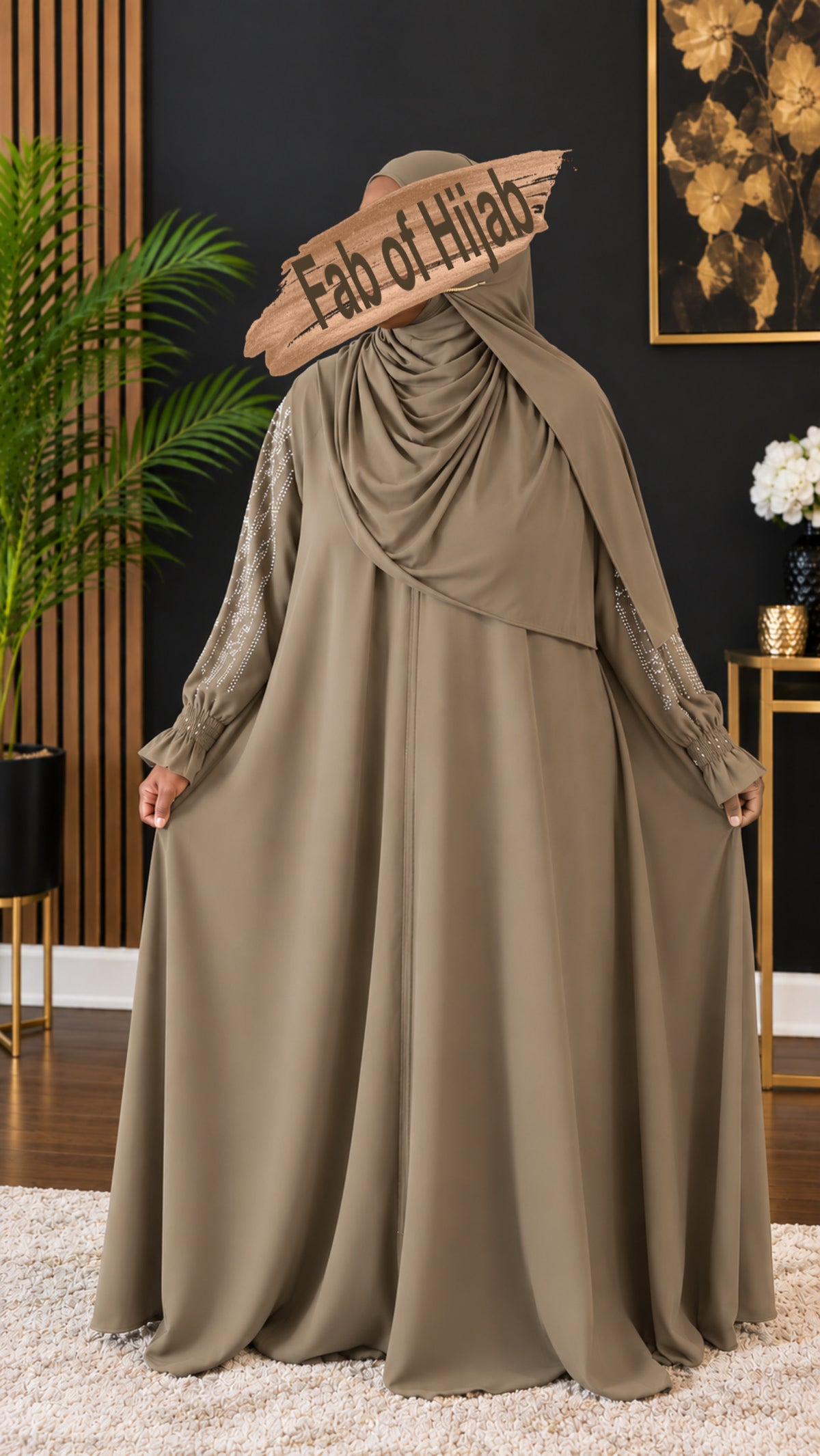 Umbrella Abaya, with rhinestones/sleeves, zipper, & match Shayla