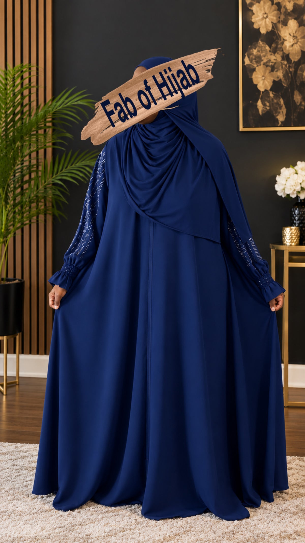 Umbrella Abaya, with rhinestones/sleeves, zipper, & match Shayla